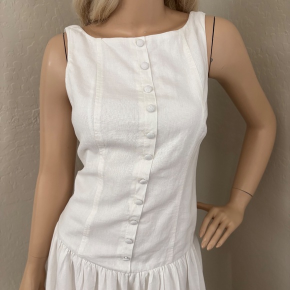 WILD FABLE Linen Blend Button-Front Drop Waist Mini Dress in White NEW - Picture 5 of 15